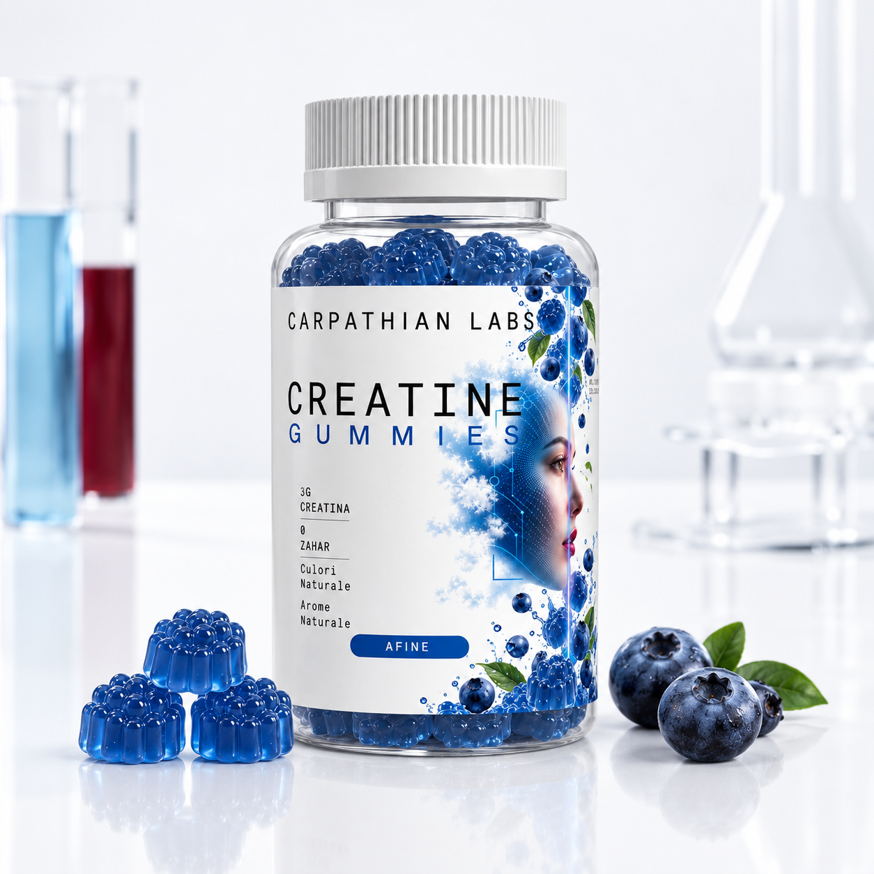 Creatine Gummies Afine într-un decor de laborator